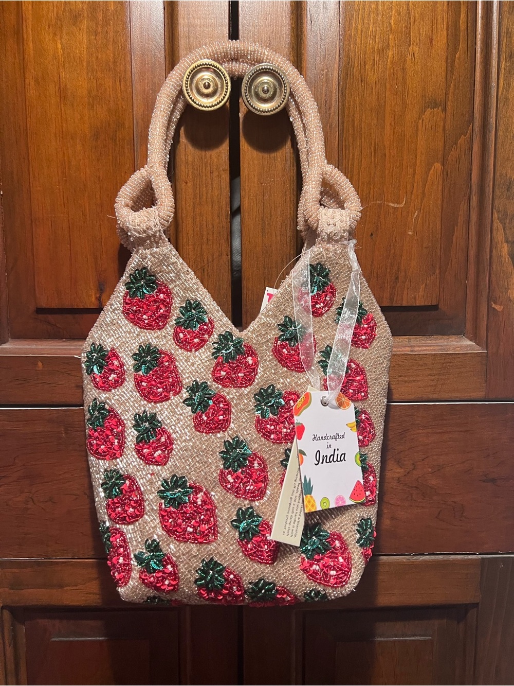 Handcrafted in India Beaded Strawberry Design Bag - Picture 6 of 7